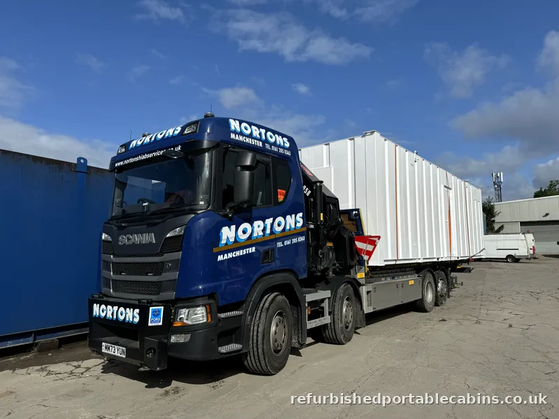 Refurbished cabin on our HIAB being delivered to site